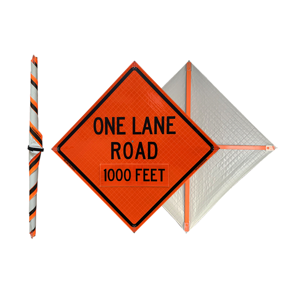 48 Inch Reflective One Lane Road 1000 Feet Roll Up Traffic Sign - 